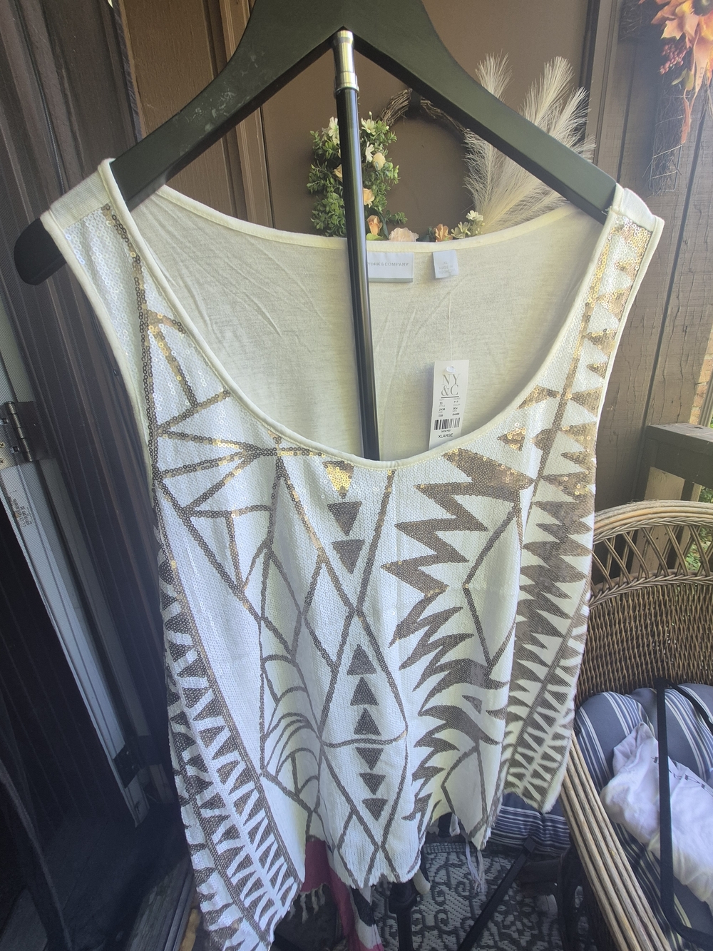New York & Company Cream-White Geometric Sequin Xl NWT
